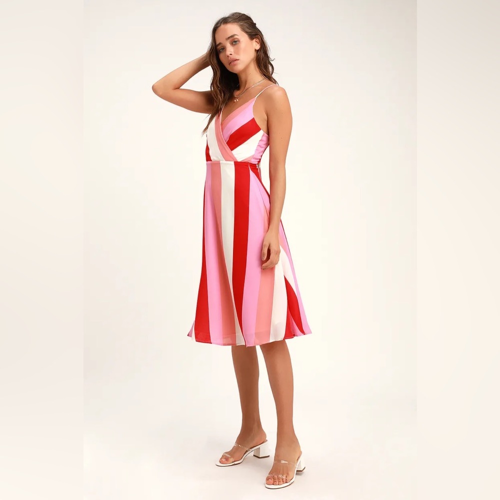 Lulus Striped Pink and Red Midi Dress
